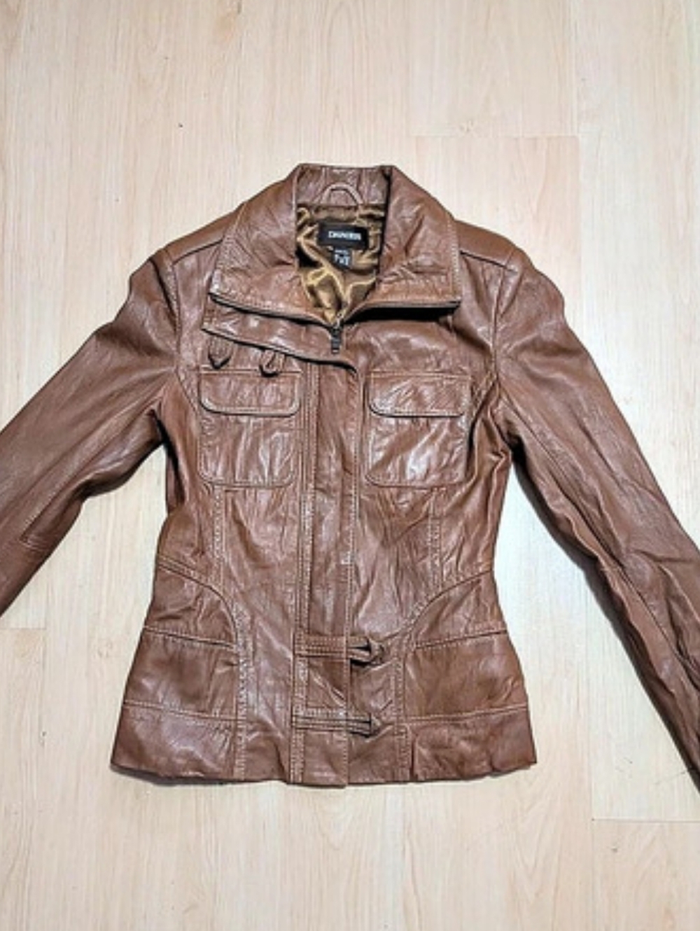 DANIER Brown Leather Jacket Size 2xs